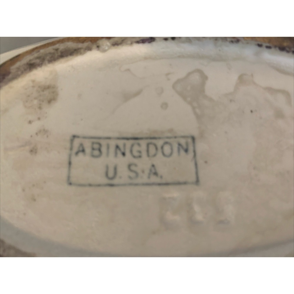 Vintage Mid-Century Abingdon‎ USA Blue Gilded Floral Planter Console Bowl #532 - Picture 5 of 6